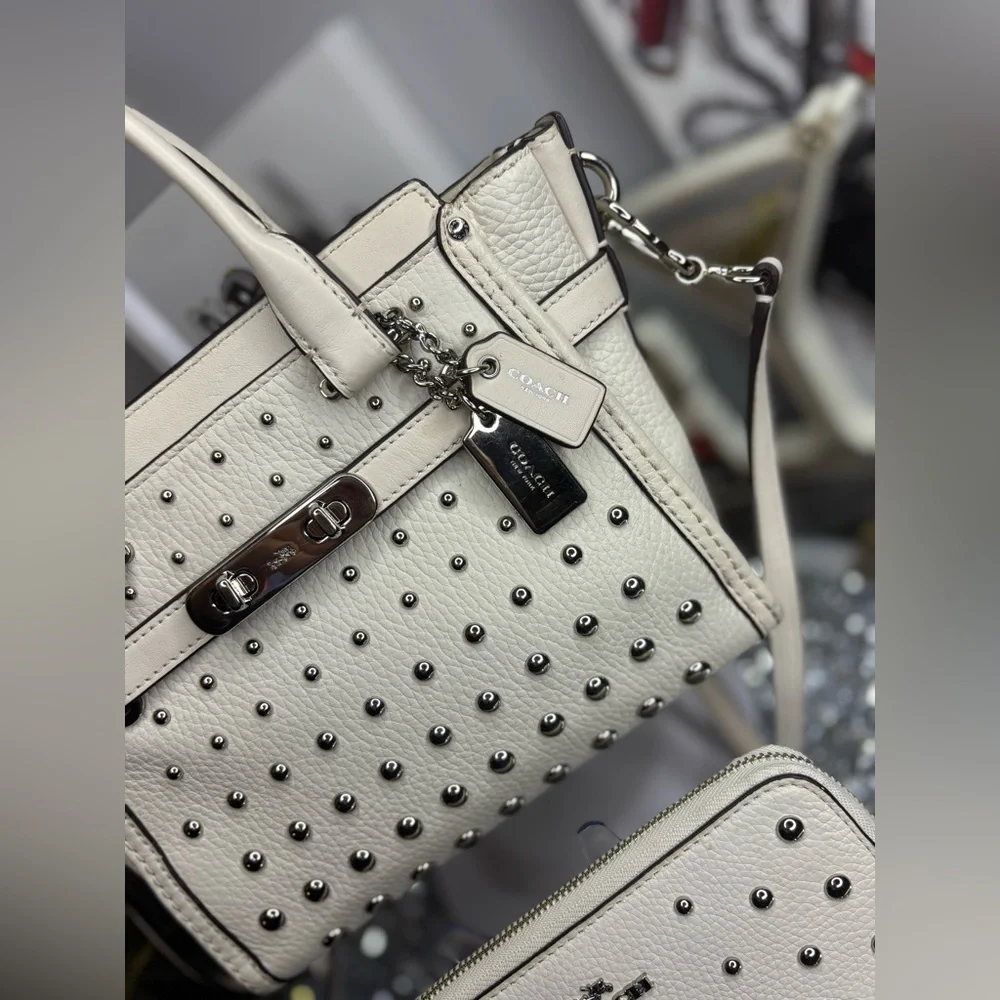 Coach Cream Studded Satchel with Matching Wallet